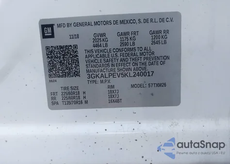 2019 GMC Terrain Slt z USA, uszkodzony, nr VIN 3GKALPEV5KL240017